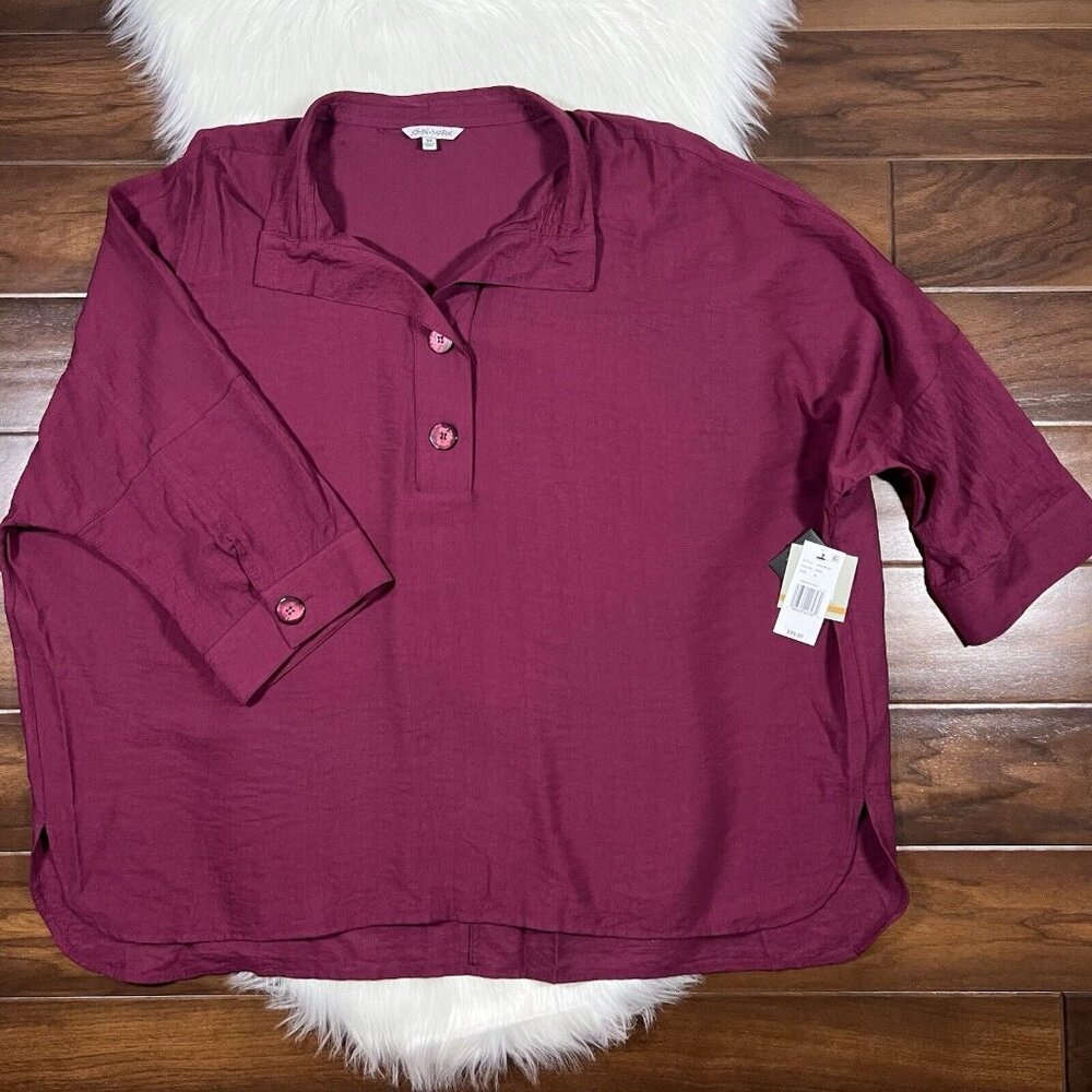John‎ Mark Women's Plus Size 3X Wine Rayon Nylon Popover Tunic Top
